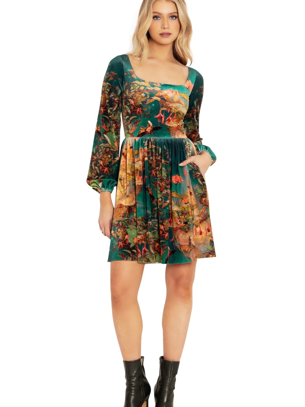Blackmilk Midsummer Night’s Fairies velvet square neck Bishop long line dress - Picture 2 of 11